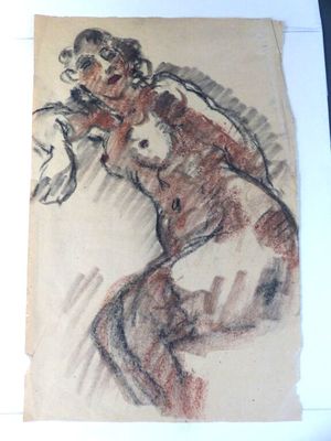 dessin représentant une femme en robe rouge avec un chat sur l'épaule
