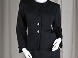 chanel black wool skirt suit with white buttons