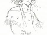 drawing of a woman with long hair in a jacket