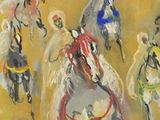 a painting of a group of people riding horses
