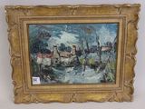 an image of a painting of a village in a gold frame