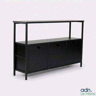 an image of a black sideboard with drawers and a shelf