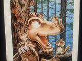 une image représentant un tableau où l'on voit un ours et un écureuil dans un arbre