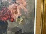 a painting of flowers in a vase on a table