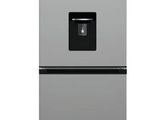 a silver refrigerator freezer sitting on top of a white counter