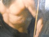 un tableau représentant un homme tenant un bâton à la main