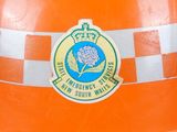 an orange hard hat with a crown on top of it