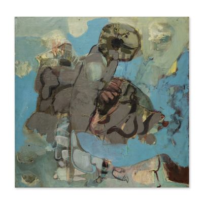 peinture abstraite représentant un homme tenant un pistolet à la main