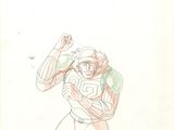 drawing of a football player holding a ball in his hand