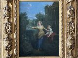 a painting of a woman and a child in a landscape