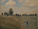 tableau représentant une femme et deux enfants dans un champ de coquelicots
