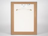 an empty picture frame with a clipboard attached to it
