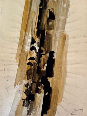 an image of a painting of a person standing in front of a brick wall