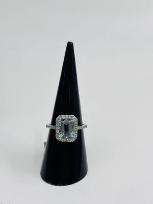 Bague EN OR Blanc 18k Avec Aqua Marina DE 1,82 Carat ET Bril…