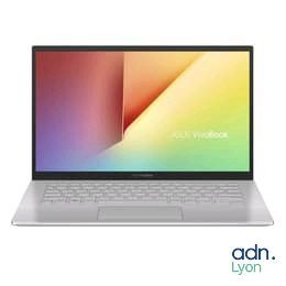 a white laptop with a colorful screen on a white background