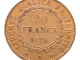 une vieille pièce française de 20 francs sur laquelle figure une couronne