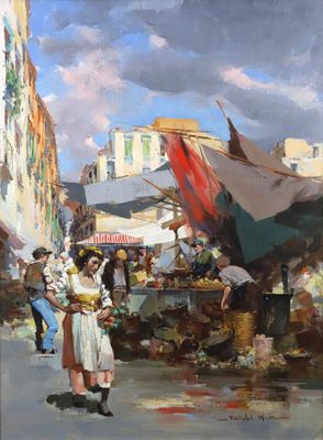 VIZKELETI Witman Etelka (Hongrie, 1882-1962), Scène de march…