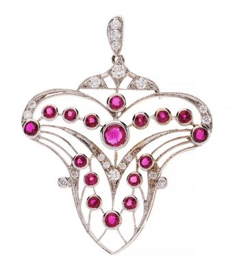 an antique ruby and diamond broochle pendant
