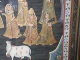 a painting of a group of people and a cow