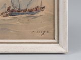 an image of a painting of a boat with people in it