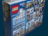a box of legos on display on a blue background