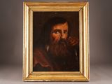 a painting of a bearded man with a pipe in his hand