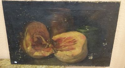 a picture of a painting of a fruit on a table