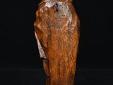a wooden statue of a woman holding a child on her back