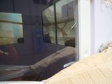 a cat that is sitting on a bed looking out of a window