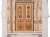 an old drawing of a door with decorative designs on it