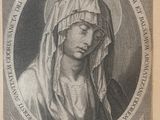 une vieille gravure représentant une femme portant un voile sur la tête