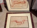 pair of framed nudes in purple and gold frames