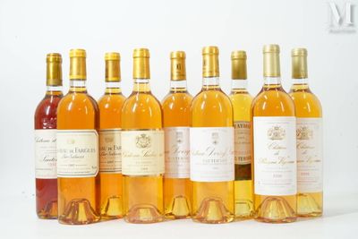 six bouteilles de vin sont alignées sur une surface blanche