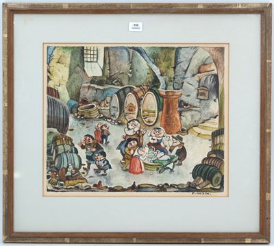 framed picture of a painting of a group of people in a village