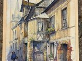 an image of a painting of a person walking down a street