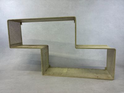 a small wooden shelf with a shelf on it