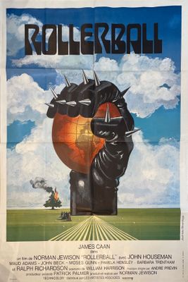 a movie poster for rollerball with a hand holding a ball