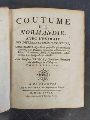 FRIGOT. Coutumes de Normandie avec l’extrait des différents …