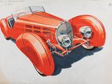 dessin représentant une vieille voiture rouge dont le capot est ouvert