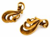 pair of gold tone clip earrings with swirl design