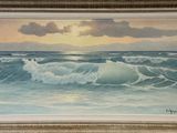 an image of a painting of a sunset over the ocean