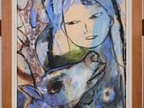 painting of a woman holding a deer in her arms