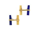 une paire de boutons de manchette en or et lapis-lazuli, ornés d'une pierre de lapis-lazuli bleue