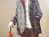 a painting of a man with an umbrella and a hat