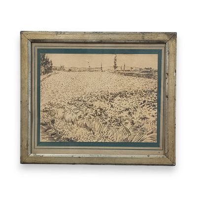 framed picture of a field of corn with a lone house in the distance