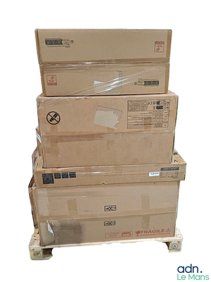 several boxes stacked on top of each other on a pallet