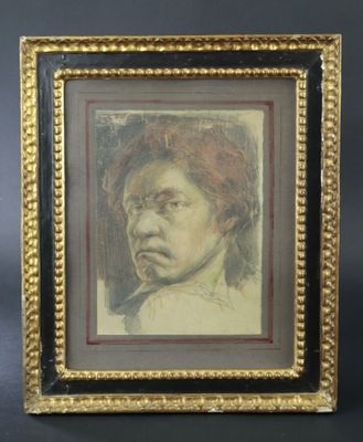 École XXe "Autoportrait grimaçant", dessin au crayon, contre…