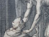a drawing of a man kneeling down to a woman