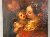 une image représentant un tableau sur lequel figurent une femme tenant un bébé dans ses bras et un homme