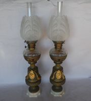 Importante paire de lampe à pétrole, monture en bronze à déc… (photo 3)